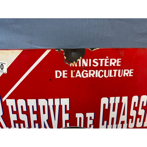 930 - 1950s French Game Reserve Enamel Sign 44cm x 37cm