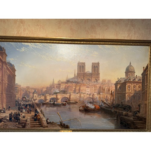 362 - James Webb,
British c.1825-1895. Oil on Canvas, A View of Paris Looking Towards The Notre Dame. Sign... 