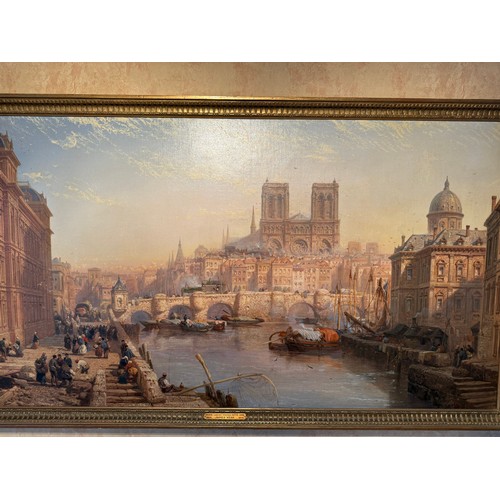 362 - James Webb,
British c.1825-1895. Oil on Canvas, A View of Paris Looking Towards The Notre Dame. Sign... 