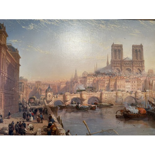 362 - James Webb,
British c.1825-1895. Oil on Canvas, A View of Paris Looking Towards The Notre Dame. Sign... 