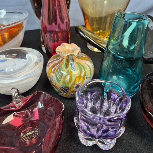 819 - Shelf of Good Quality Coloured Glass including Caithness, Kosta Boda etc.