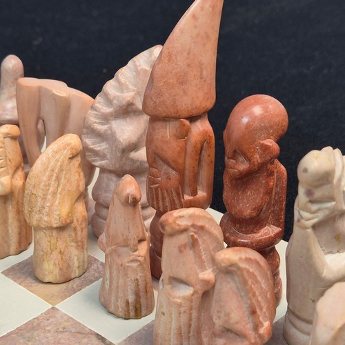 795 - Kenyan Soapstone Chess Set & Board