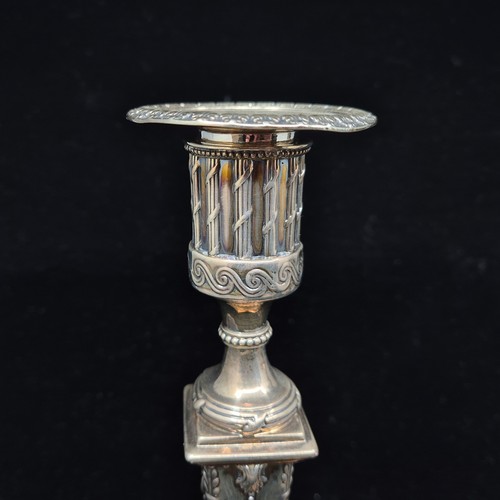 881 - Pair of Georgian Silver Candlesticks Marked London 1776 by Joseph Stewart I approx 28cm tall and 172... 