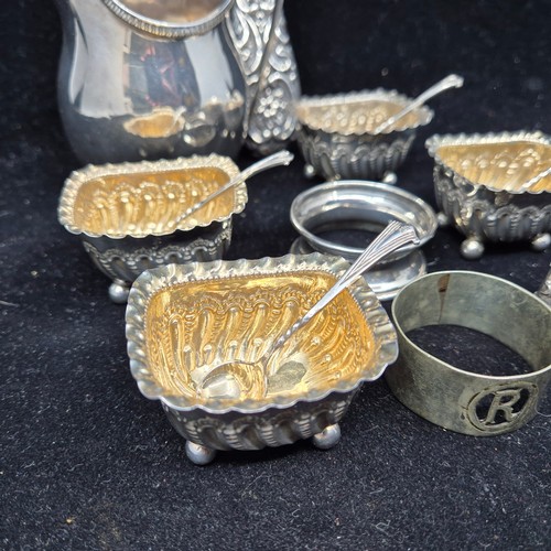 886 - Quantity of Hallmarked Silver Items incl. Brush, Napkin Rings, Milk Jug, Four Open Salts etc (Weight... 