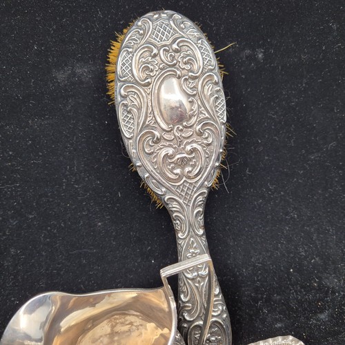 886 - Quantity of Hallmarked Silver Items incl. Brush, Napkin Rings, Milk Jug, Four Open Salts etc (Weight... 