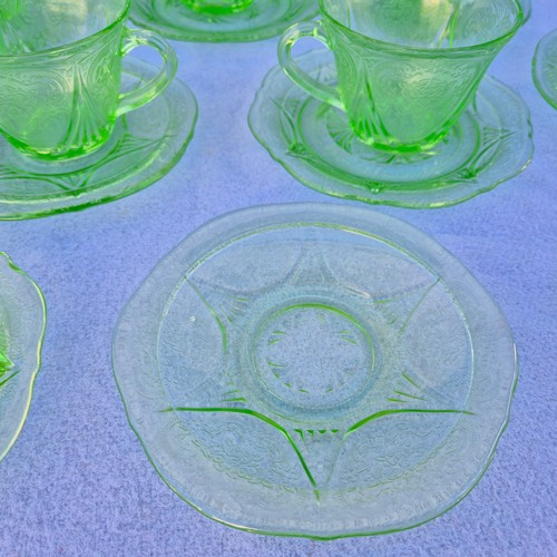 725 - Hazel Atlas Royal Lace Uranium Glass Tea Set