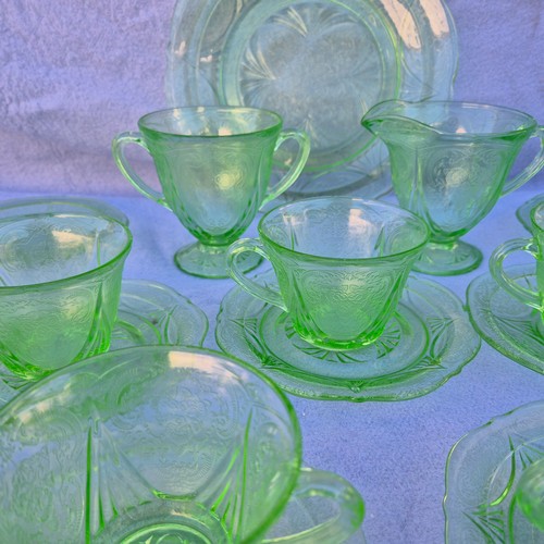 725 - Hazel Atlas Royal Lace Uranium Glass Tea Set