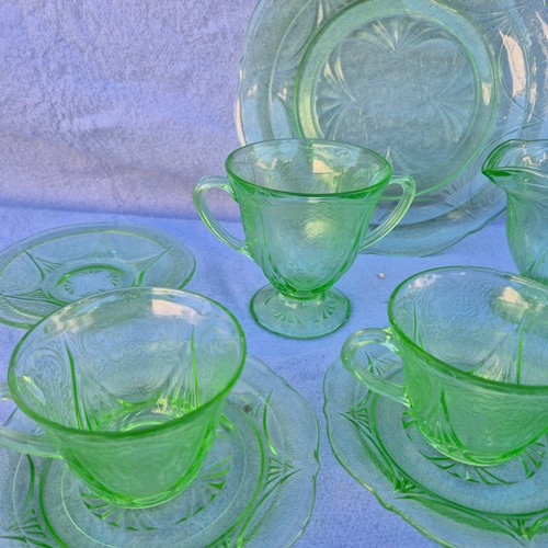 725 - Hazel Atlas Royal Lace Uranium Glass Tea Set