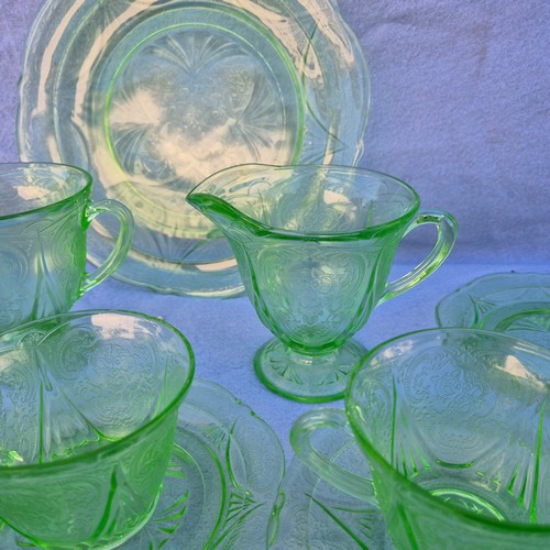 725 - Hazel Atlas Royal Lace Uranium Glass Tea Set