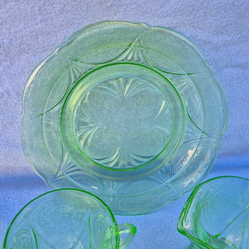 725 - Hazel Atlas Royal Lace Uranium Glass Tea Set