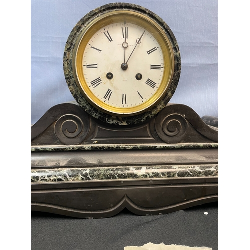 164D - The Goldsmiths Alliance Company 19th Century Slate & Marble Mantel Clock plus a Smaller Oak Cased Cl... 