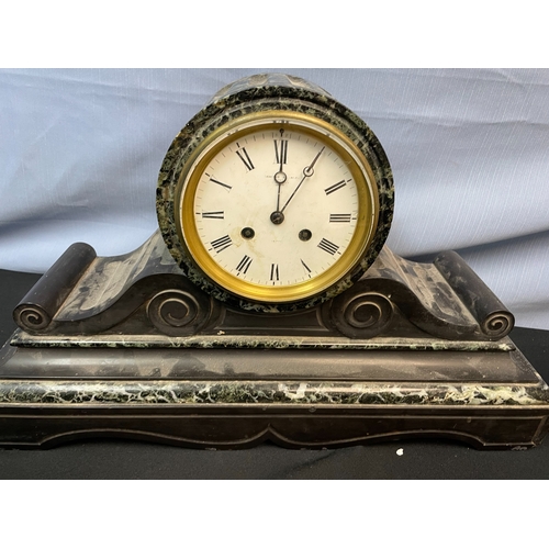 164D - The Goldsmiths Alliance Company 19th Century Slate & Marble Mantel Clock plus a Smaller Oak Cased Cl... 