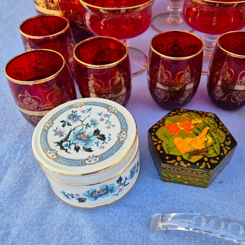 774 - Mixed Lot to include Set of Ferro & Lazzarini Murano Ruby Red Glassware (Decanter, Glasses etc), Two... 