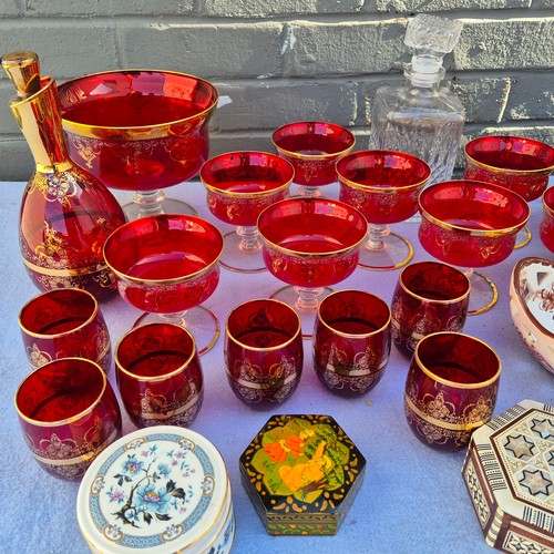 774 - Mixed Lot to include Set of Ferro & Lazzarini Murano Ruby Red Glassware (Decanter, Glasses etc), Two... 