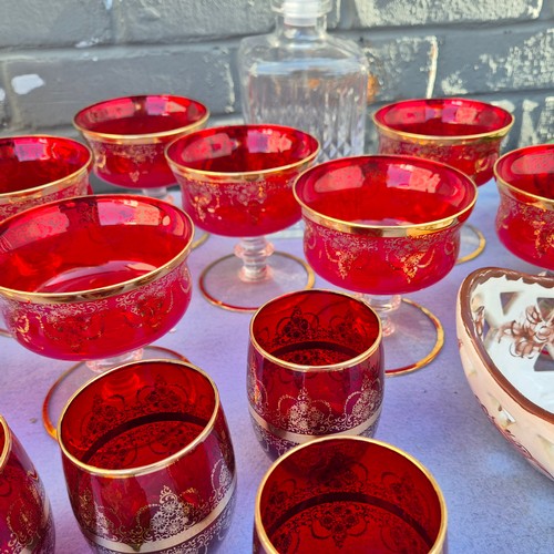 774 - Mixed Lot to include Set of Ferro & Lazzarini Murano Ruby Red Glassware (Decanter, Glasses etc), Two... 