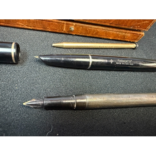 174 - Yard-o-led Hallmarked Silver Mechanical Pencil, Parker 17 Fountain Pen, Silver Fountain Pen (no lid)