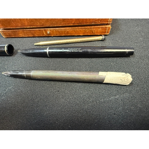 174 - Yard-o-led Hallmarked Silver Mechanical Pencil, Parker 17 Fountain Pen, Silver Fountain Pen (no lid)