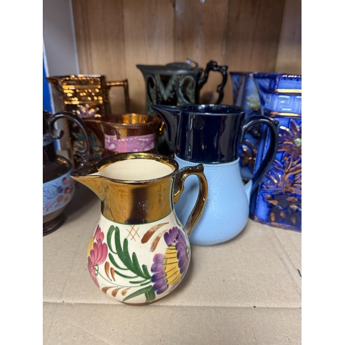 829 - A Good Group of Jugs and Pitcher, Victorian onwards including Jackfield Pewter Lidded Pitcher, Coppe... 