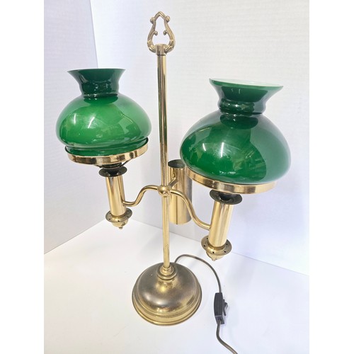 9 - Vintage Brass Double Arm Lamp with Green Glass Shades