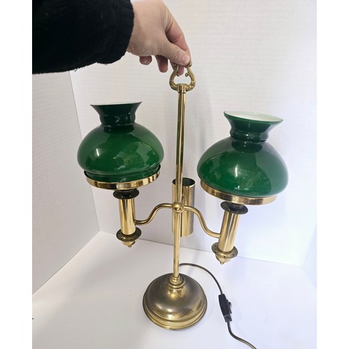 9 - Vintage Brass Double Arm Lamp with Green Glass Shades