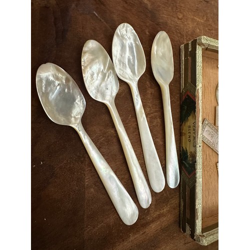 896D - Set of Mother Pearl Spoons, plus a collection of 19th Century Chinese Mother of Pearl Gaming Counter... 