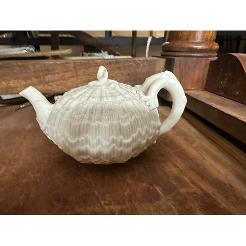 690F - First Period Belleek Tridachna Teapot, 1863 - 1891 with Black Mark to Base