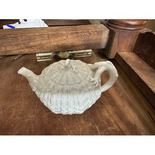 690F - First Period Belleek Tridachna Teapot, 1863 - 1891 with Black Mark to Base