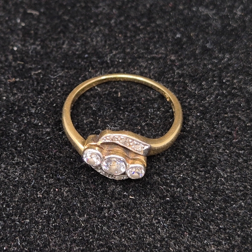 21 - An Art Nouveau Style 18ct Gold Platinum Set Diamond Trilogy Ring (3.18g)