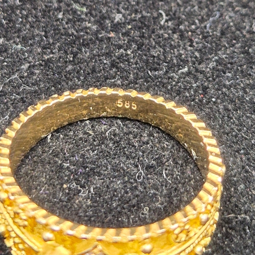 27 - Indian Gold Jewellery: A 14ct Ring Size Q (4.42g) and a pair of Yellow Metal Earrings (tested 10ct) ... 