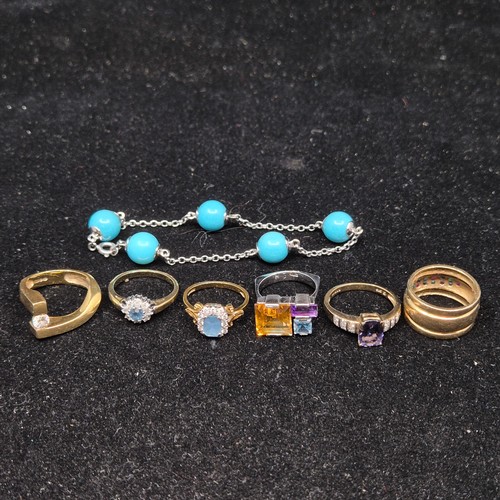51 - A Mixed Lot of Rings to include 18ct White Gold Citrine, Amethyst and Sapphire Ring Size L (8.92g), ... 