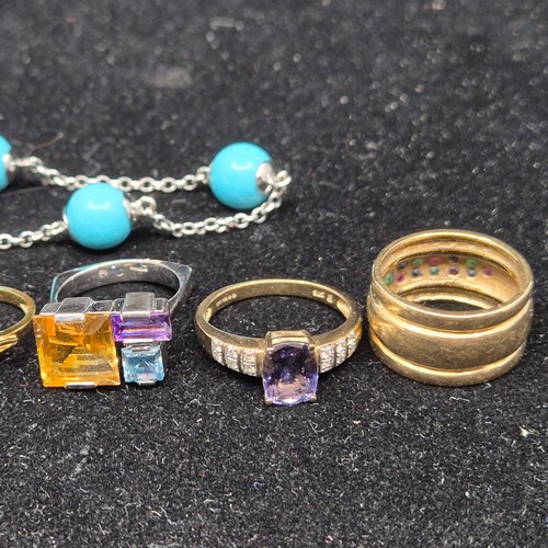 51 - A Mixed Lot of Rings to include 18ct White Gold Citrine, Amethyst and Sapphire Ring Size L (8.92g), ... 