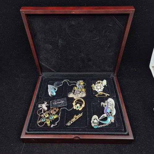 48 - A Mixed Lot of interesting Jewellery to include Brooches, Earrings, Necklaces etc in a Wooden Box