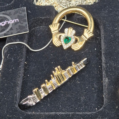 48 - A Mixed Lot of interesting Jewellery to include Brooches, Earrings, Necklaces etc in a Wooden Box