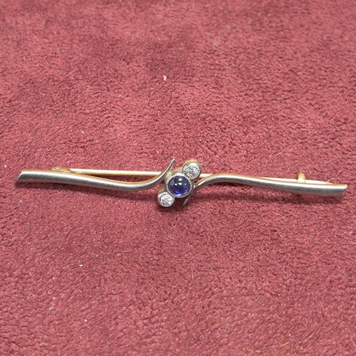 81 - A 15ct Gold & Pearl Bar Brooch together with a Yellow Metal Diamond & Sapphire Bar Brooch (total wei... 