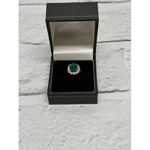 21A - A Hallmarked George Christou 18ct Gold Emerald (approx 3ct) and Diamond Ring Size K (4.3g)