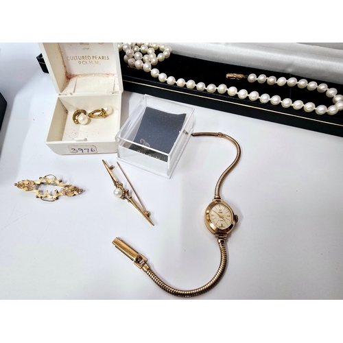 52A - A Group of Hallmarked Gold and Silver Jewellery including a 9ct Gold Ladies watch, 925 Silver Bracel... 