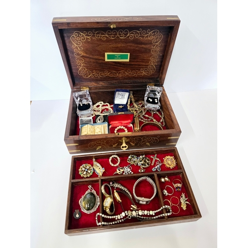 52B - A Vintage Pakistani Wooden Jewellery Box containing a good selection of Jewellery including Hallmark... 