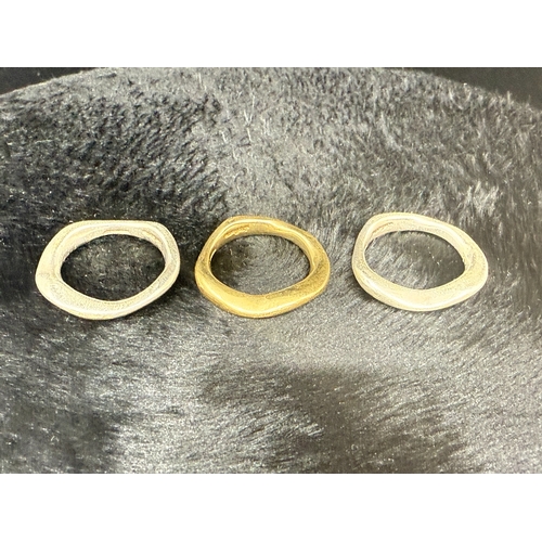 22A - Designer Jewellery: A Set of 3 John Rocha Rings, One 18ct Gold (13.4g) and Two Silver (17.1g) all Si... 