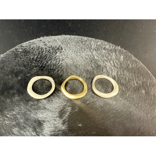 22A - Designer Jewellery: A Set of 3 John Rocha Rings, One 18ct Gold (13.4g) and Two Silver (17.1g) all Si... 