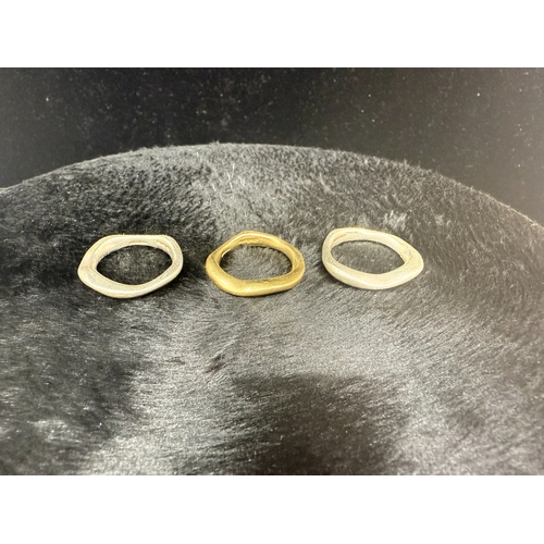 22A - Designer Jewellery: A Set of 3 John Rocha Rings, One 18ct Gold (13.4g) and Two Silver (17.1g) all Si... 