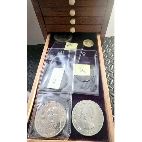 68A - A Vintage Coin Collectors Drawer Cabinet containing a quantity of various Coins - Approx 400 coins i... 