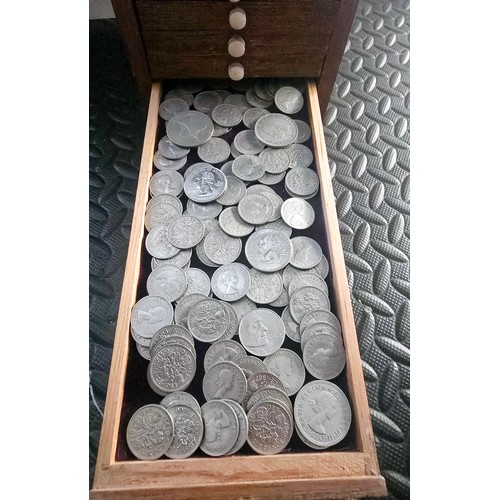 68A - A Vintage Coin Collectors Drawer Cabinet containing a quantity of various Coins - Approx 400 coins i... 