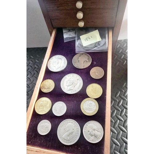 68A - A Vintage Coin Collectors Drawer Cabinet containing a quantity of various Coins - Approx 400 coins i... 