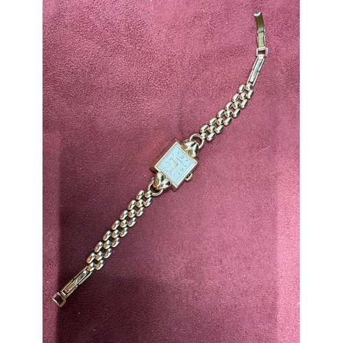 22I - A 9ct Yelow Gold Ladies Longines Wrist Watch On A 12ct Rolled Gold Bracelet, Swiss Made Manual Windi... 