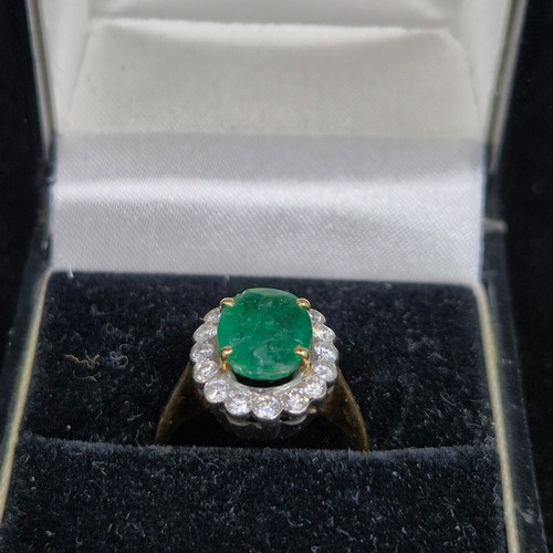 21A - A Hallmarked George Christou 18ct Gold Emerald (approx 3ct) and Diamond Ring Size K (4.3g)