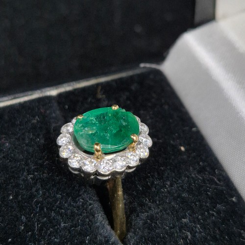 21A - A Hallmarked George Christou 18ct Gold Emerald (approx 3ct) and Diamond Ring Size K (4.3g)