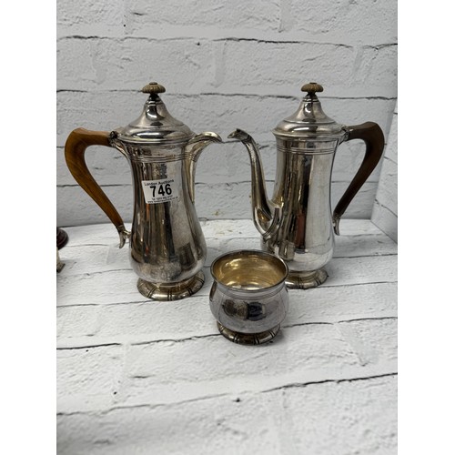 Hallmarked Silver Wakely and Wheeler for Garrard & Co London 1953, A Pair of Coffee Pots and a Sugar Bowl, Gross Weight 1780g