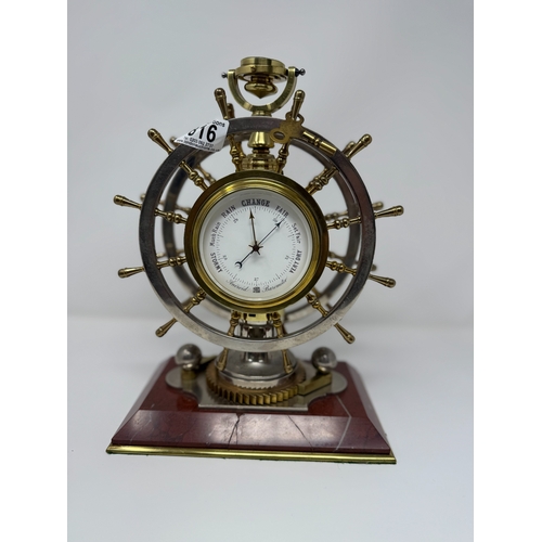 816 - 19th Century Novelty Ships Wheel Fusee Movement Clock & Barometer