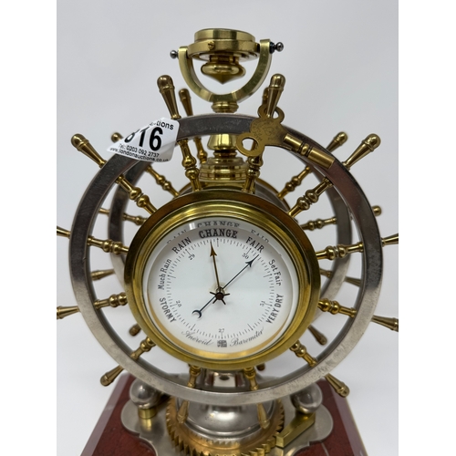 816 - 19th Century Novelty Ships Wheel Fusee Movement Clock & Barometer