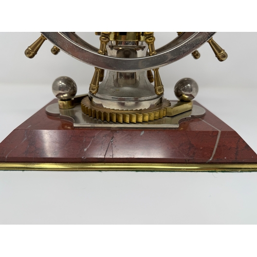 816 - 19th Century Novelty Ships Wheel Fusee Movement Clock & Barometer